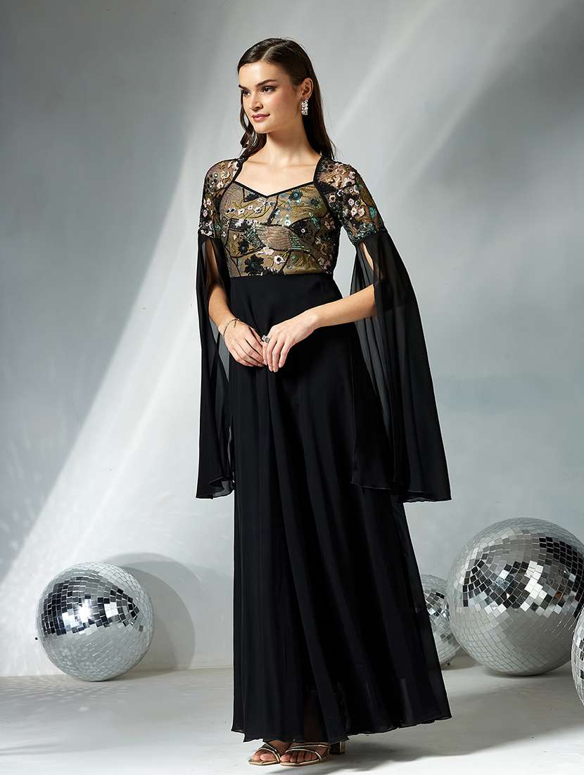women embellished cape sleeve fit & flare dress - 22363660 -  Standard Image - 2