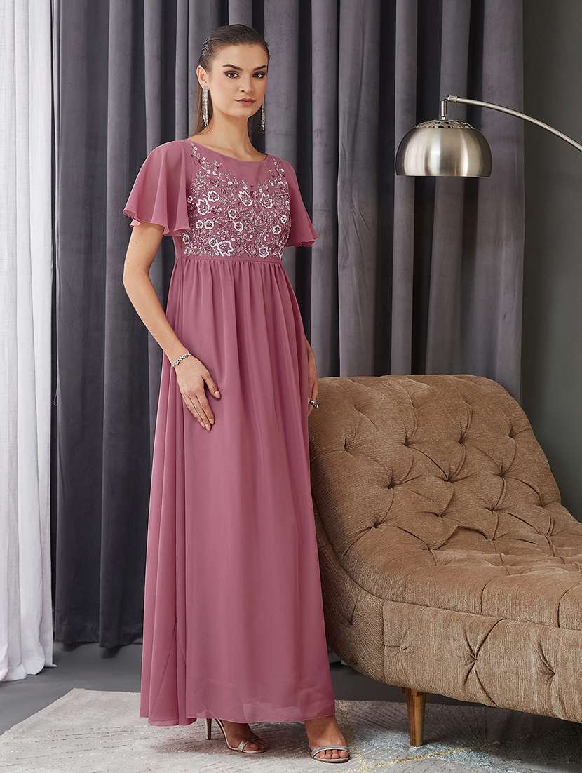 women embroidered flared sleeve fit & flare dress