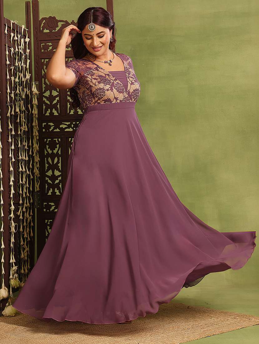 Women Plus Size Self Designed Lace Dress - 22363669 -  Standard Image - 2
