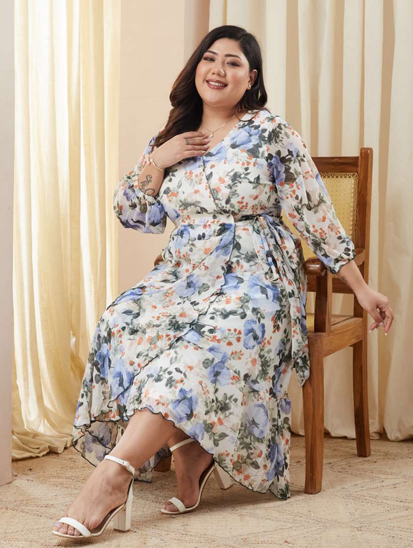 women plus size floral printed wrap dress - 22363670 -  Standard Image - 2