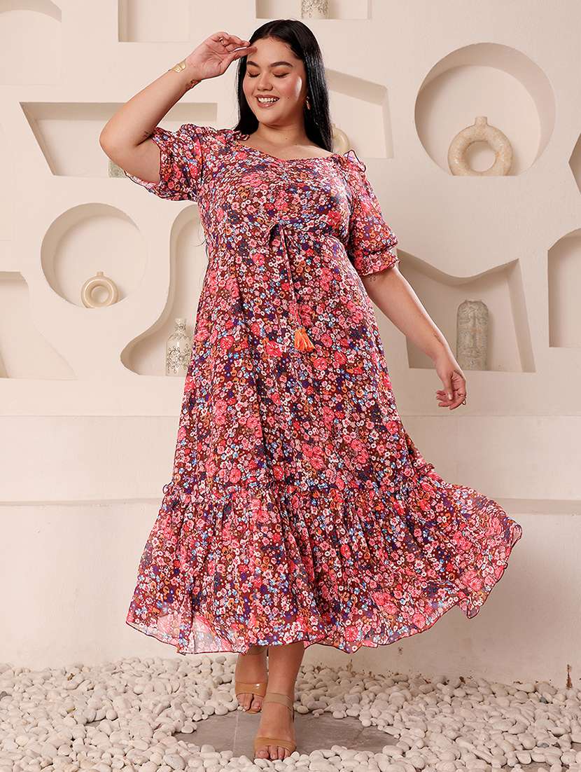 women plus size printed tiered dress