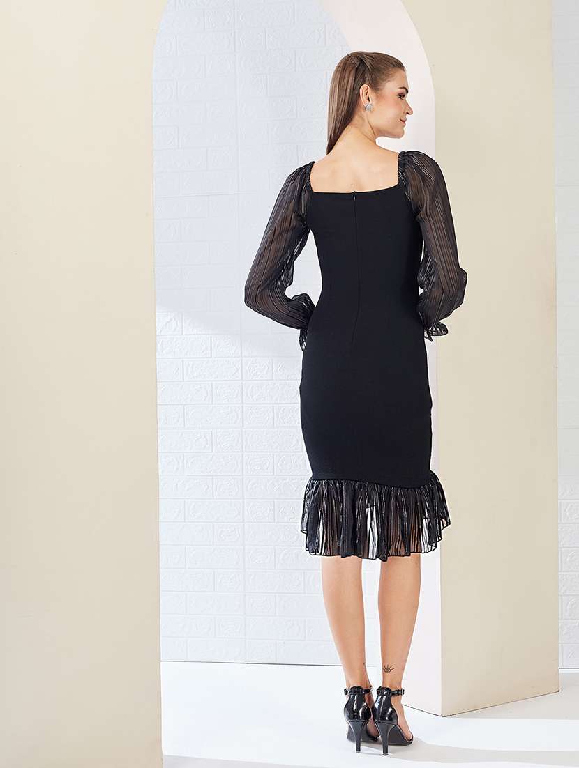 women solid puff sleeve bodycon dress - 22363689 -  Standard Image - 2