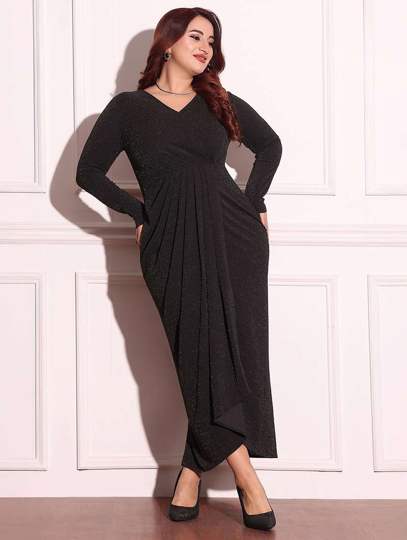 women self designed long sleeve wrap dress