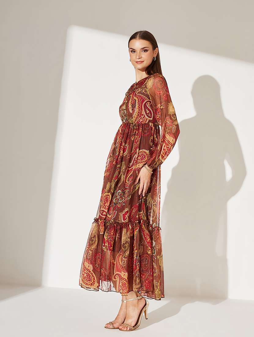 women printed puff sleeve tiered dress - 22363710 -  Standard Image - 2