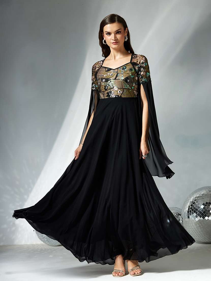 women embellished cape sleeve fit & flare dress - 22363714 -  Standard Image - 2