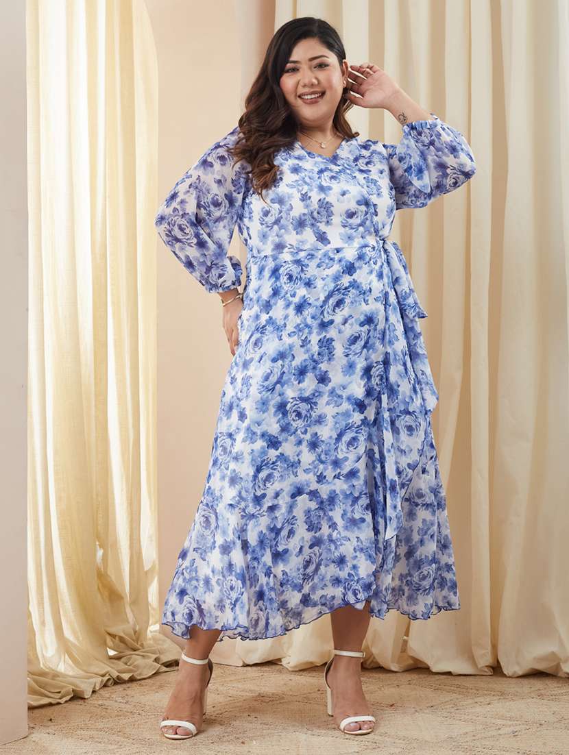 women plus size floral printed wrap dress
