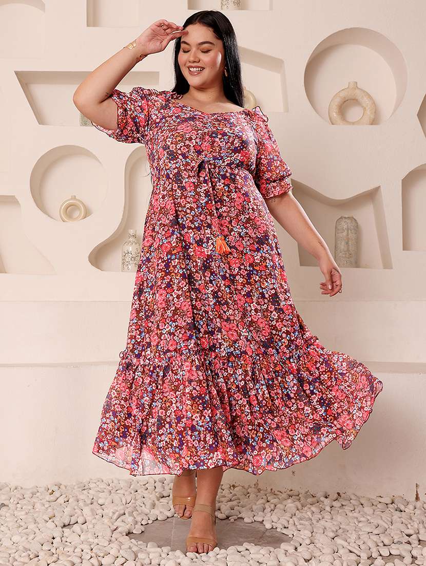 women plus size printed tiered dress