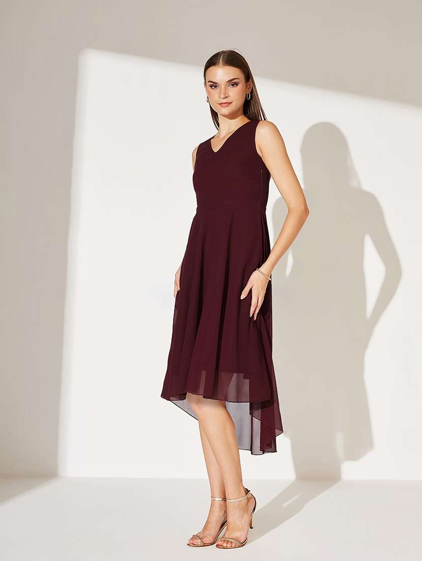 women solid sleeveless high low dress - 22363738 -  Standard Image - 2