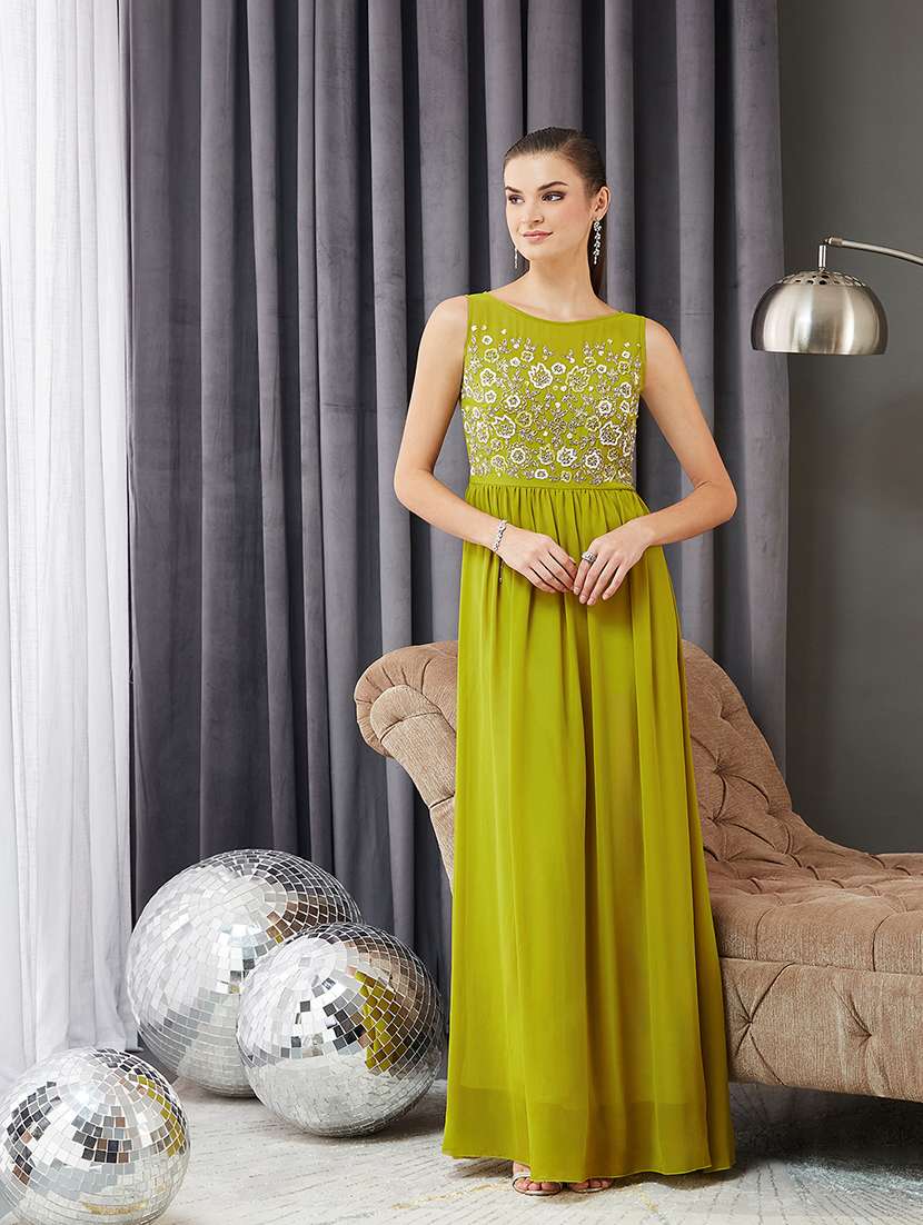 women embroidered sleeveless fit & flare dress