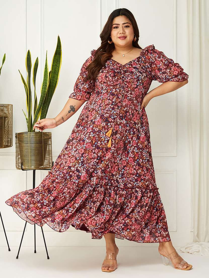 women plus size printed tiered dress