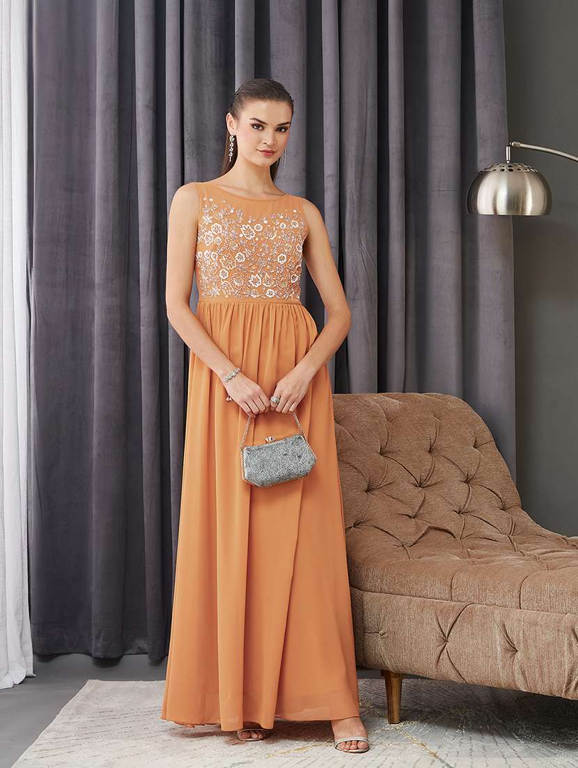 women embroidered sleeveless fit & flare dress