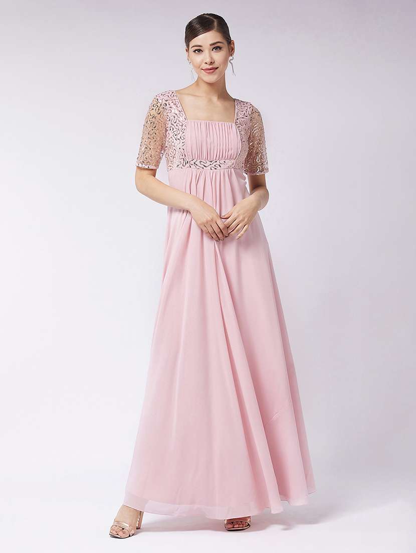 women embellished short sleeve fit & flare dress