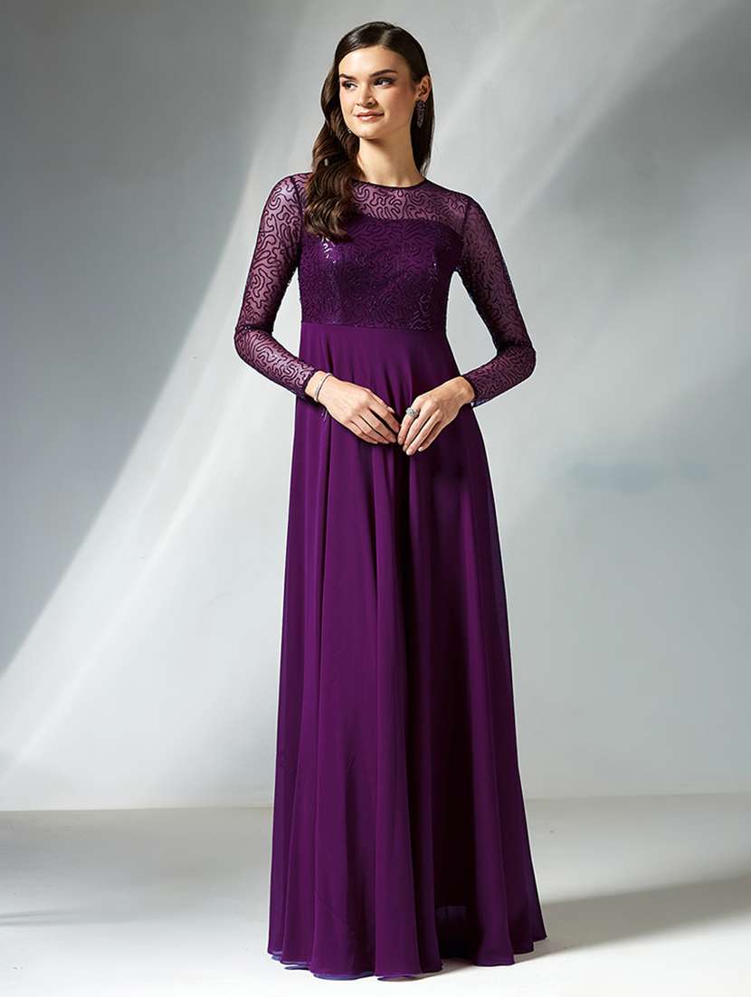 women sequined long sleeve fit & flared dress