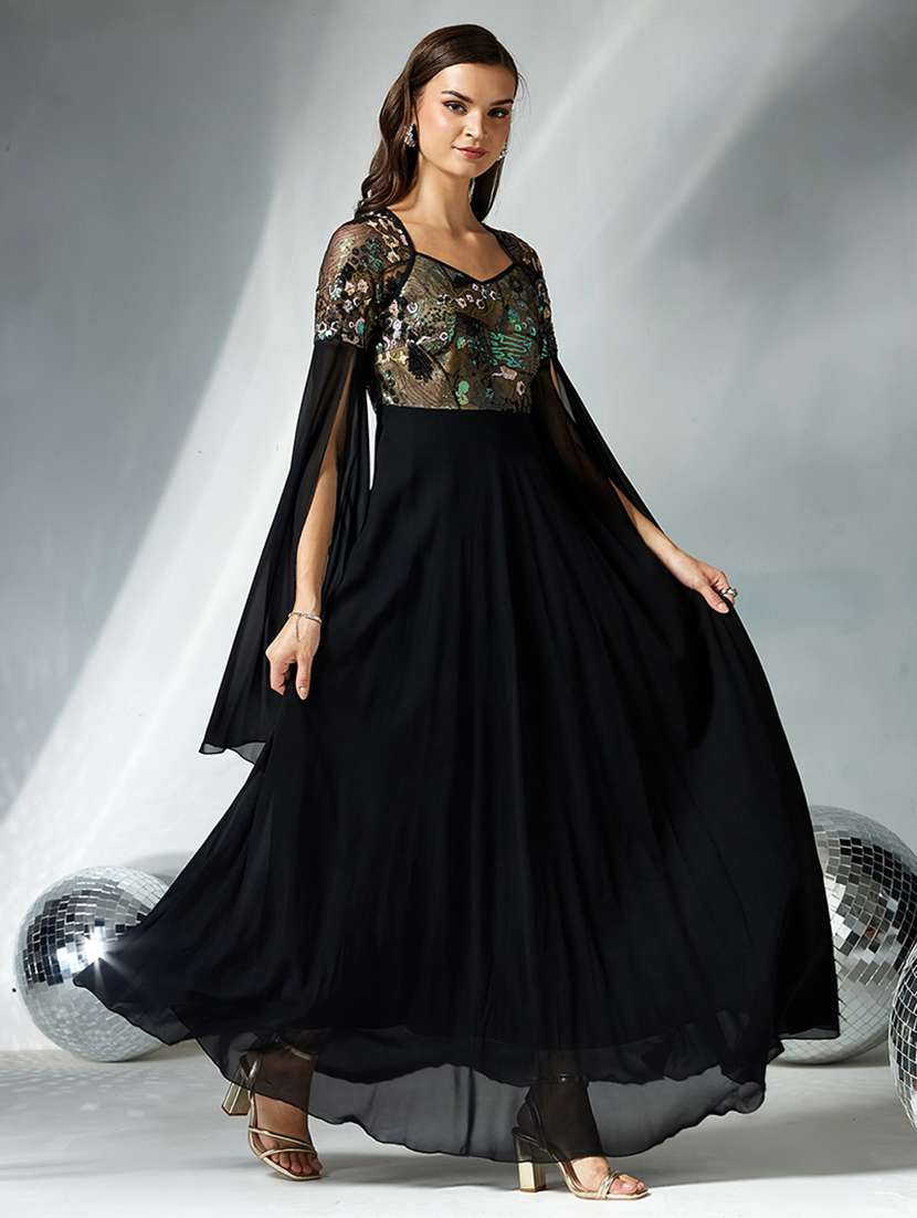 women embroidered cape sleeve fit & flare dress - 22363787 -  Standard Image - 2