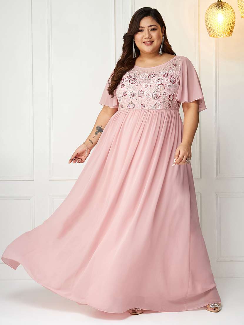 women plus size embroidered flared sleeve dress