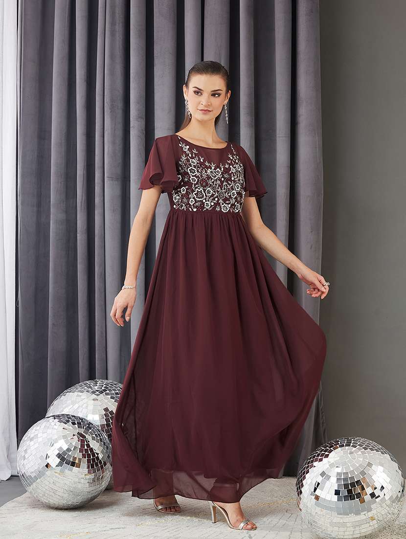 women embellished flute sleeve fit & flare dress