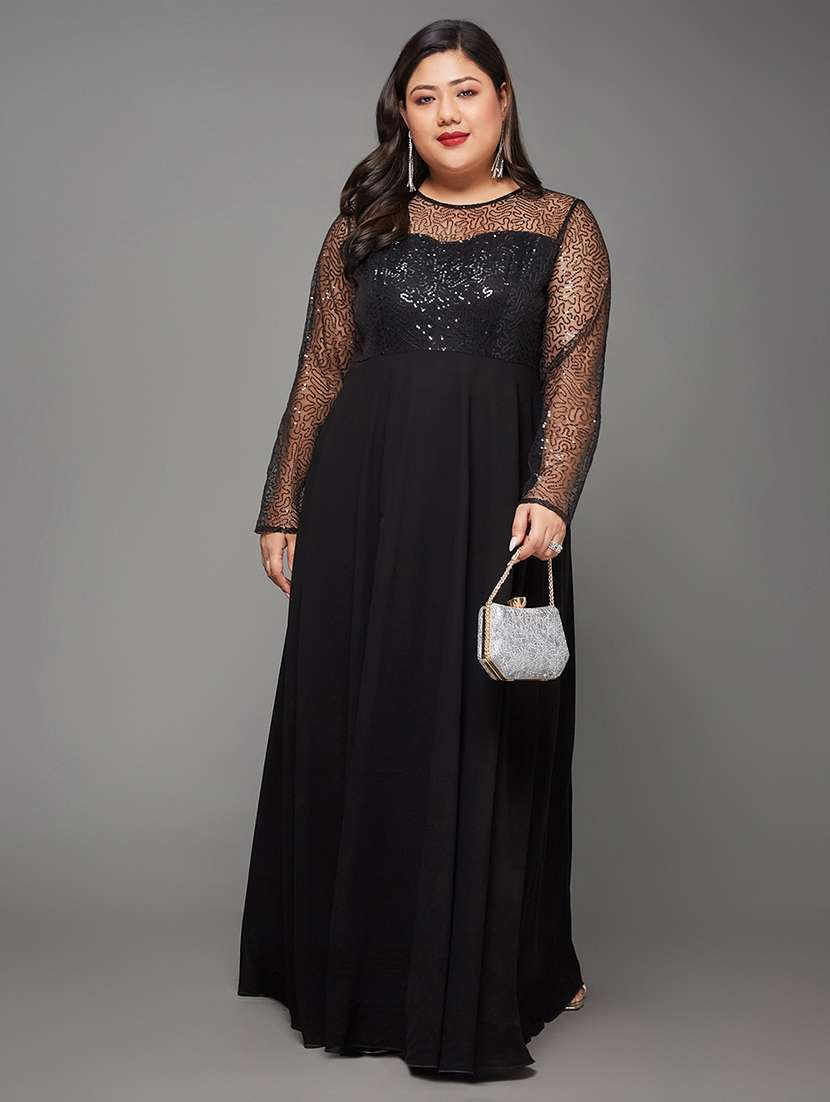 women plus size embellished long sleeve dress