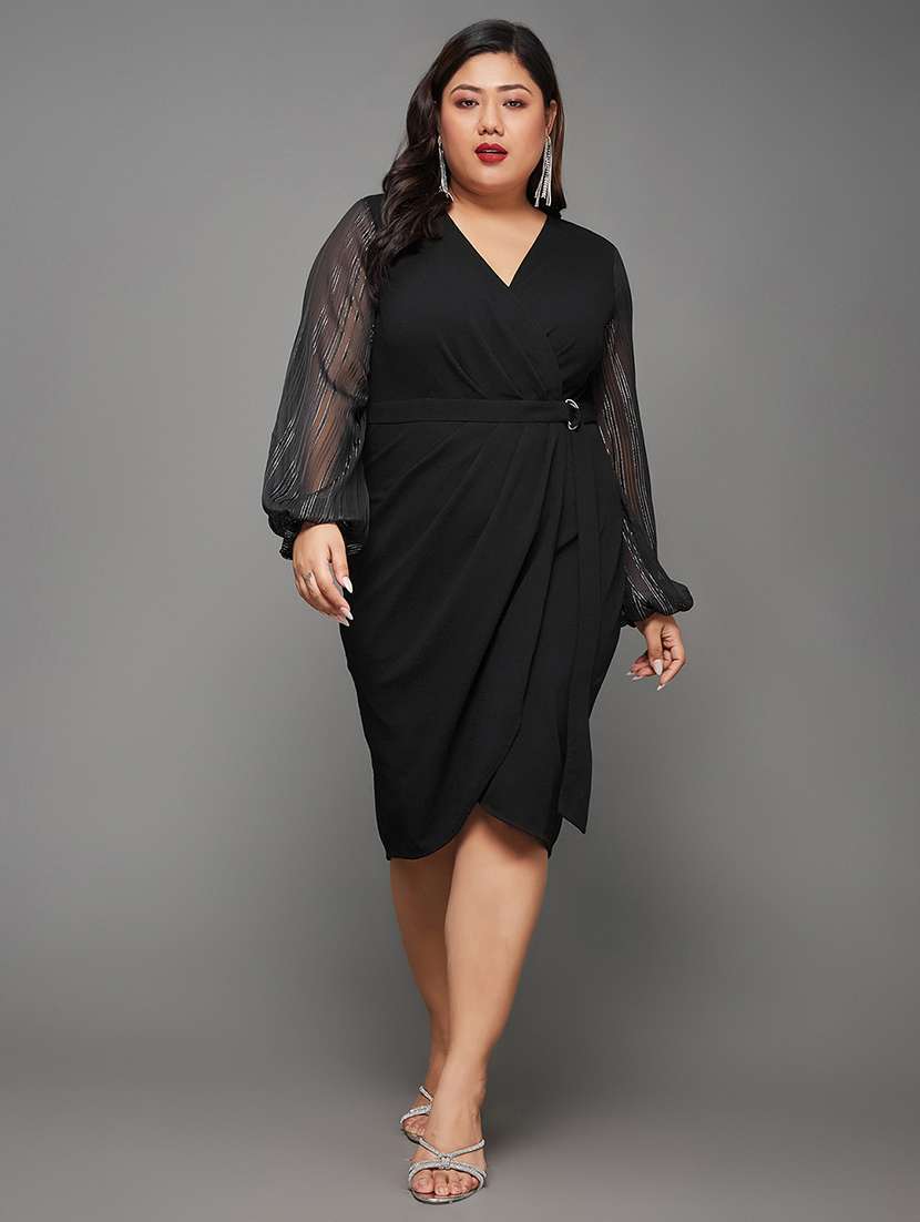 women plus size solid puff sleeve dress - 22363812 -  Standard Image - 2