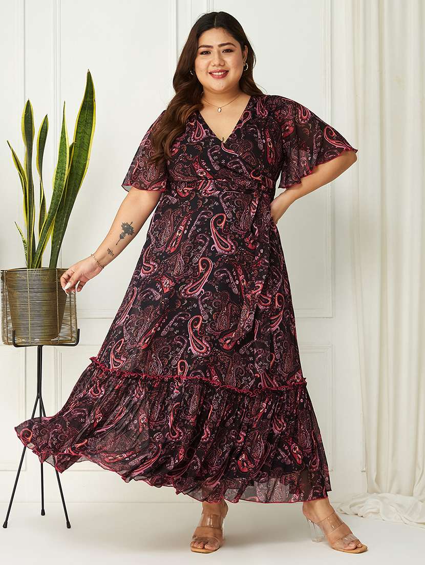 women plus size printed tiered dress