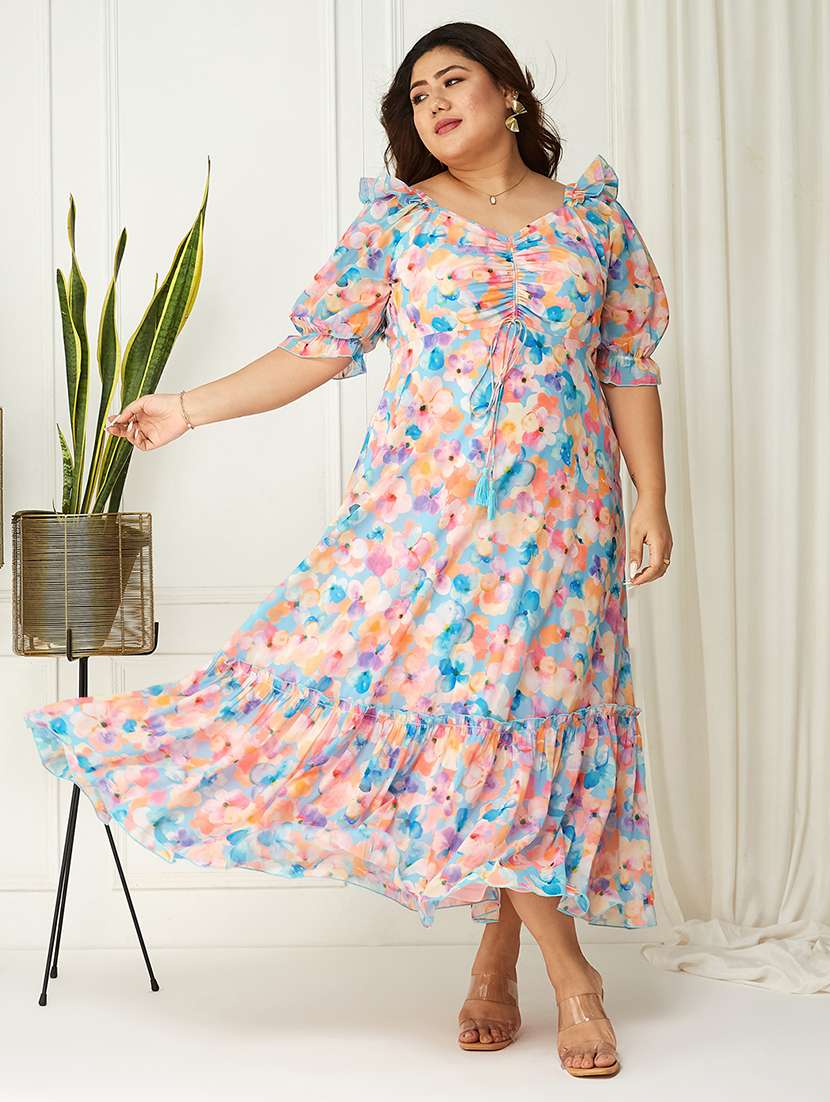 women plus size printed tiered dress