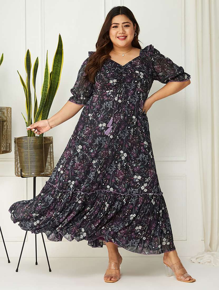 women plus size printed tiered dress