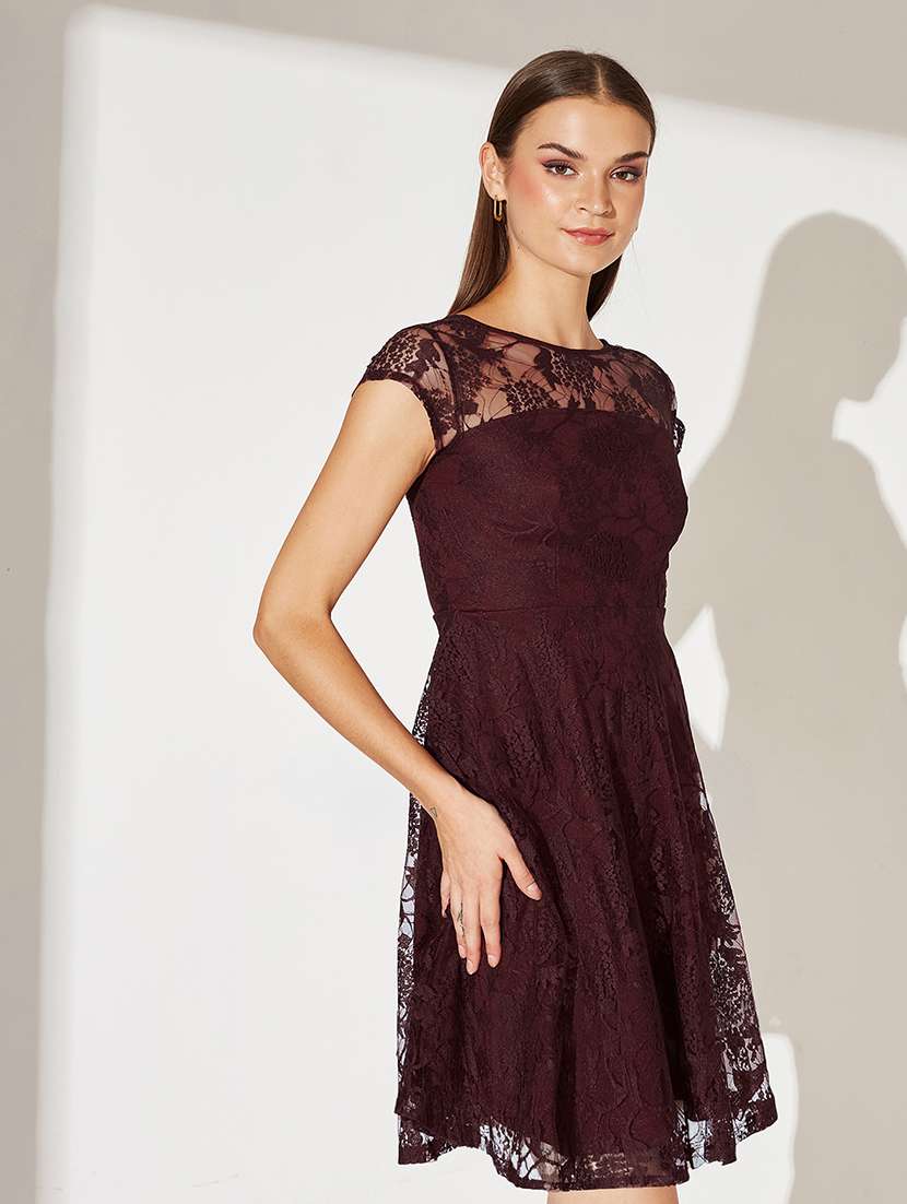 women self designed short sleeve lace fit & flare dress - 22363843 -  Standard Image - 2