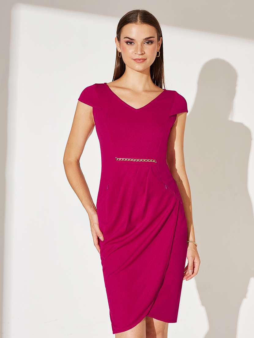 women solid short sleeve bodycon dress