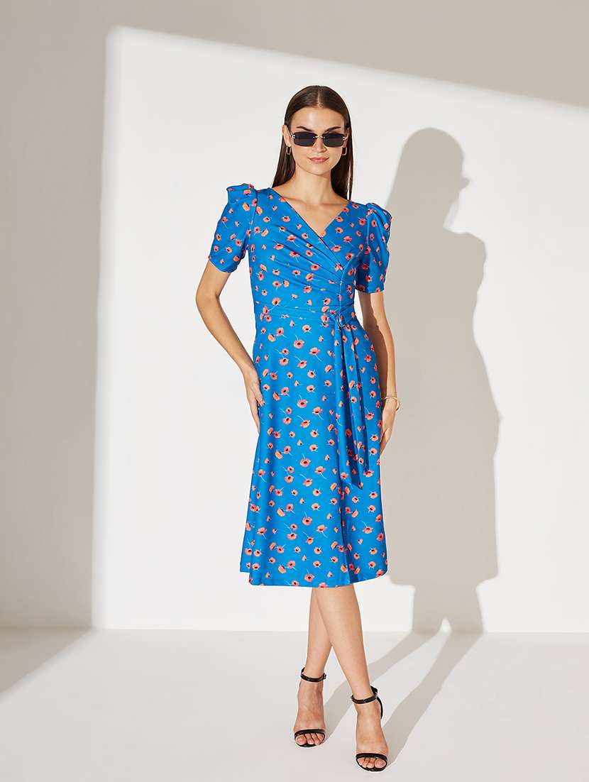 women floral print puff sleeve wrap dress - 22363848 -  Standard Image - 2