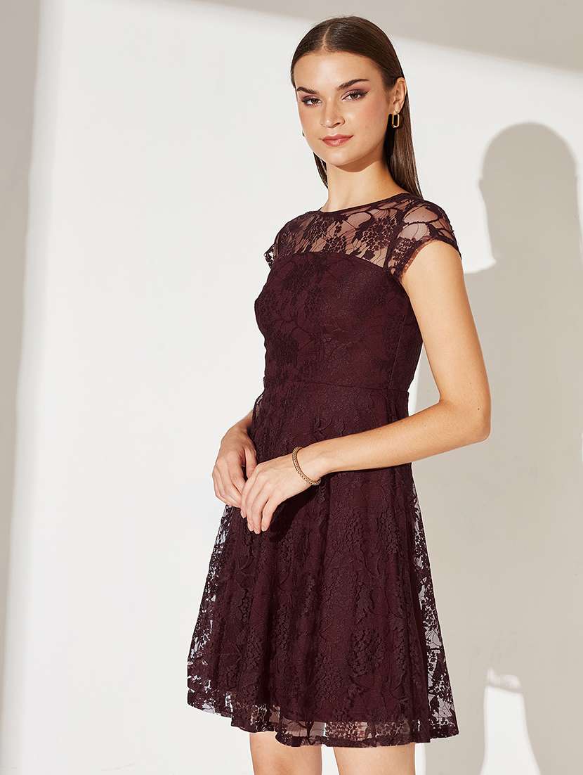 women self designed lace fit & flare dress - 22363874 -  Standard Image - 2