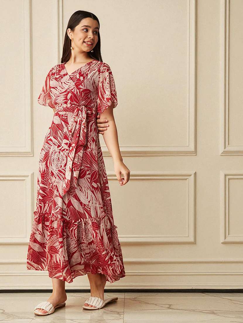 girls printed bell sleeve tiered dress - 22363904 -  Standard Image - 2