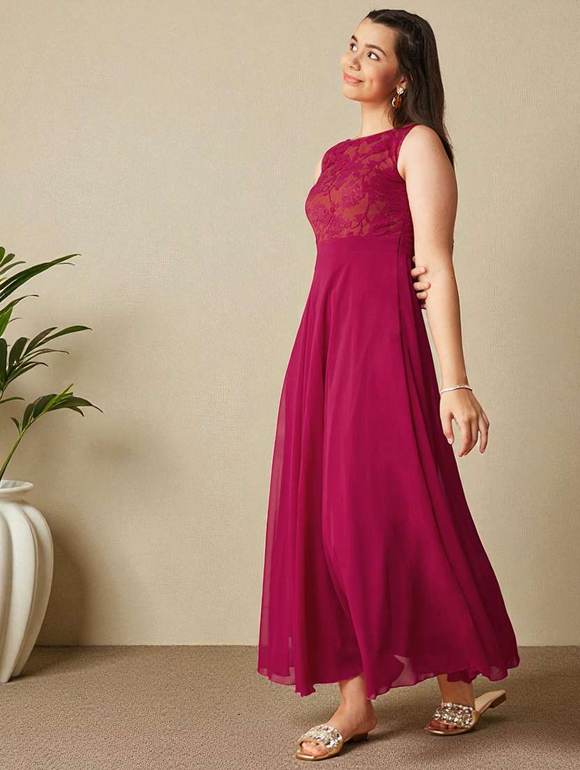 girls solid sleeveless lace fit & flare dress - 22363905 -  Standard Image - 2