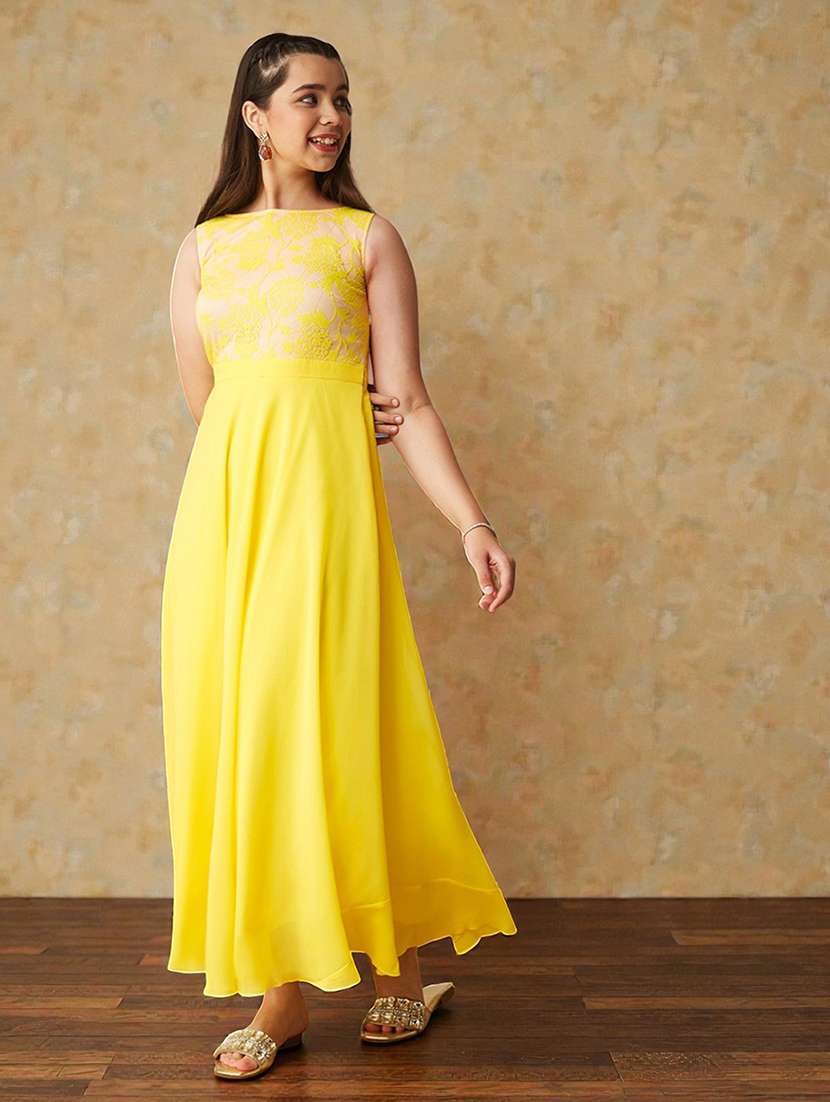 girls solid sleeveless lace fit & flare dress - 22363911 -  Standard Image - 2