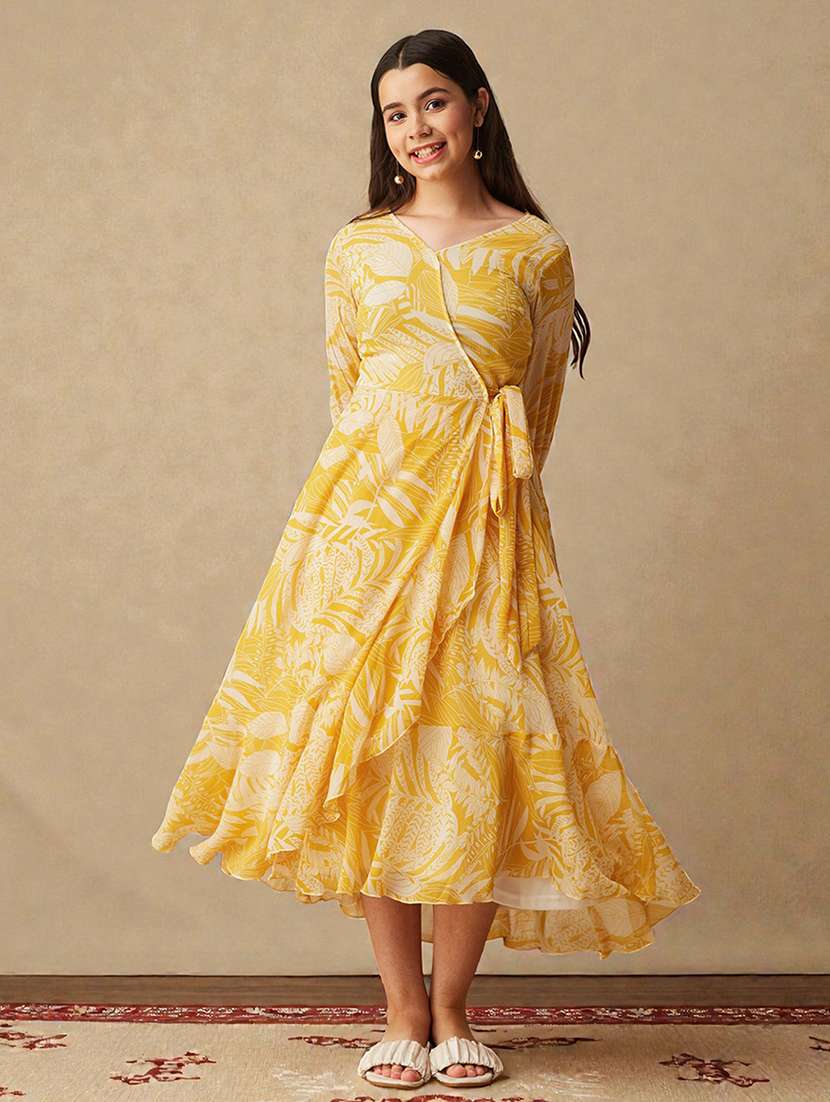 girls printed three quarter sleeve wrap dress - 22363917 -  Standard Image - 2