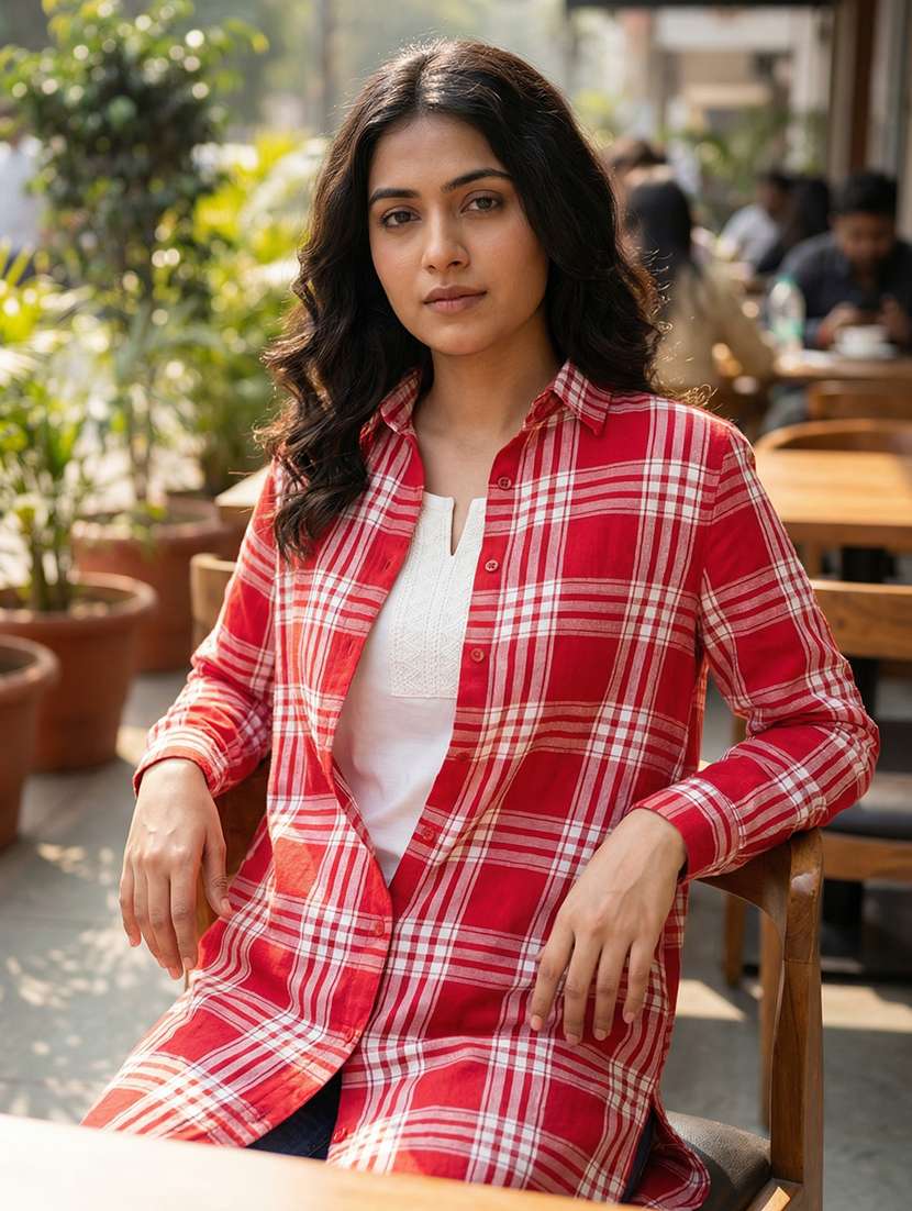 women checkered collared long sleeve shirt dress - 22363920 -  Standard Image - 2