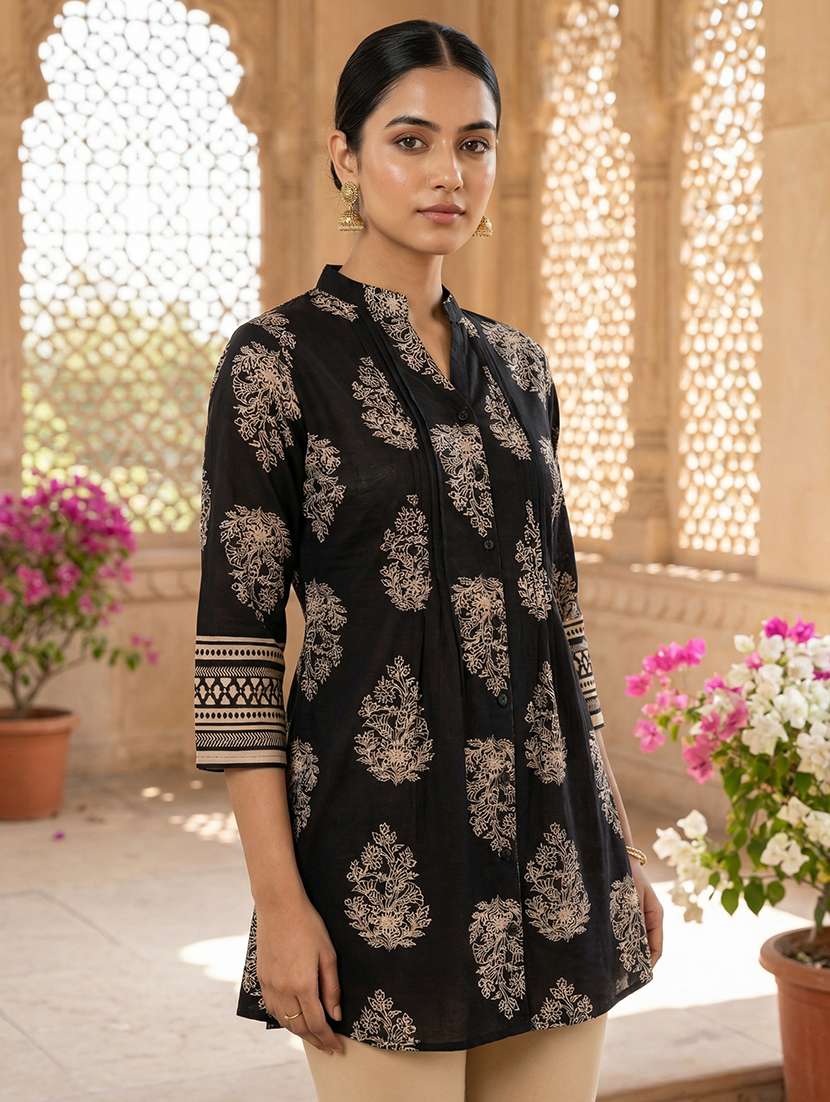 women printed three quarter sleeve a-line kurti - 22363926 -  Standard Image - 2