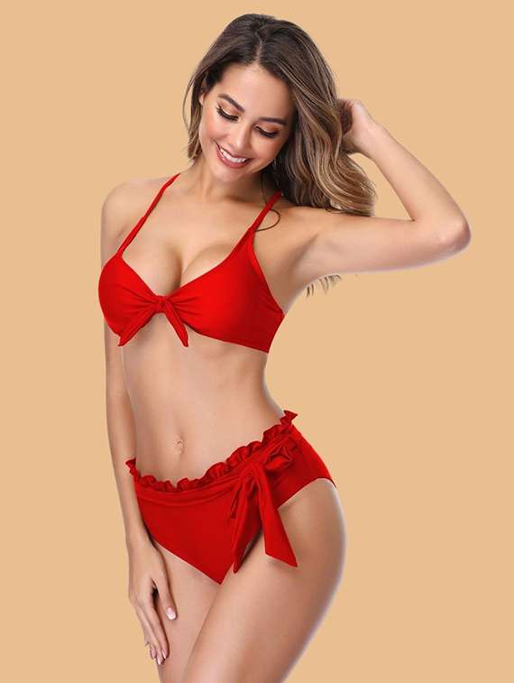 women solid swimwear bikini set - 22363951 -  Standard Image - 2