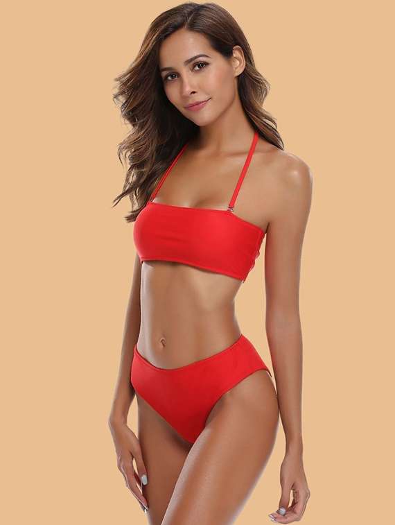 women solid swimwear bikini set - 22363971 -  Standard Image - 2