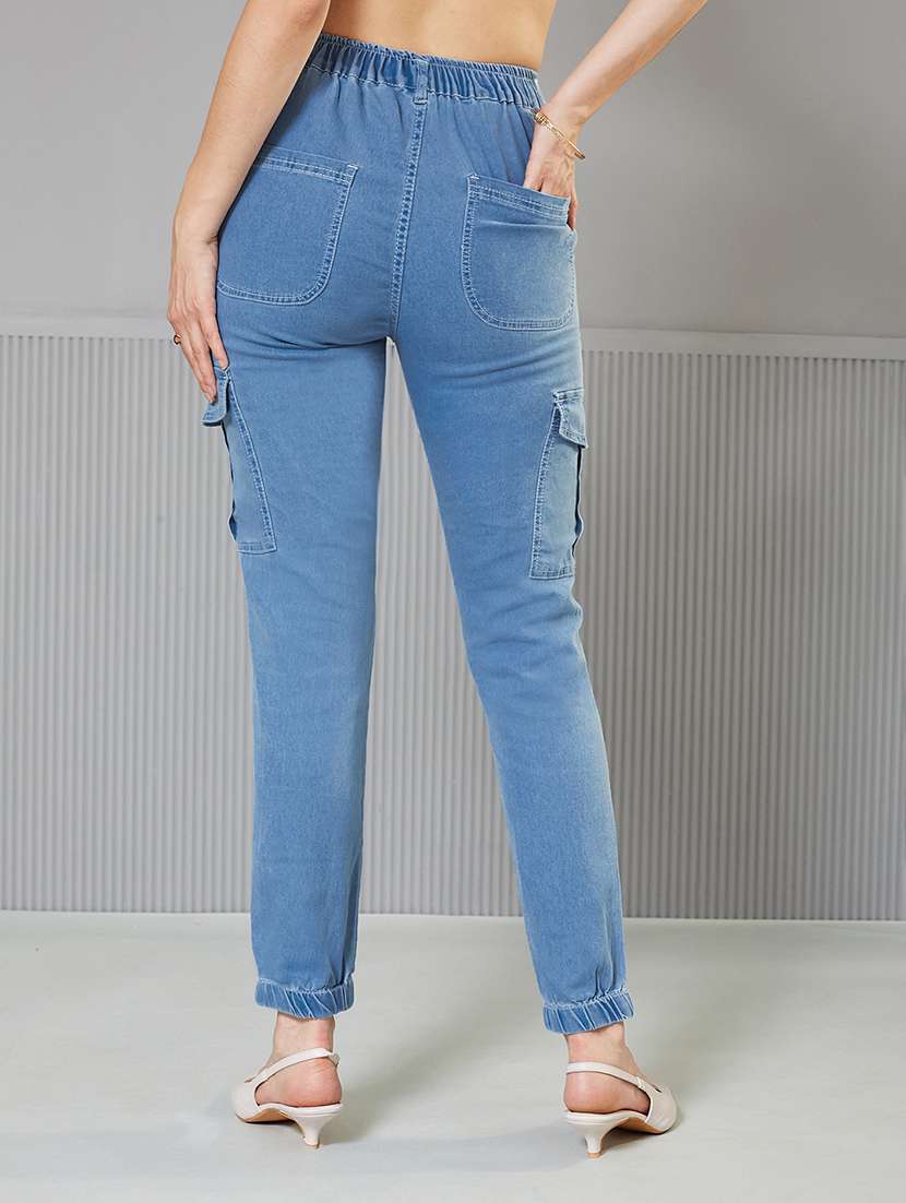 women solid high rise denim cargo - 22364038 -  Standard Image - 2