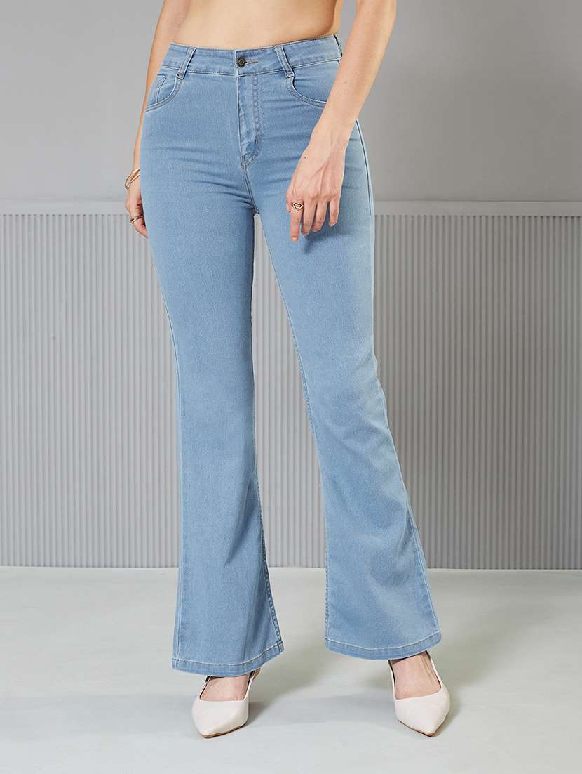 women solid high rise bootcut jeans