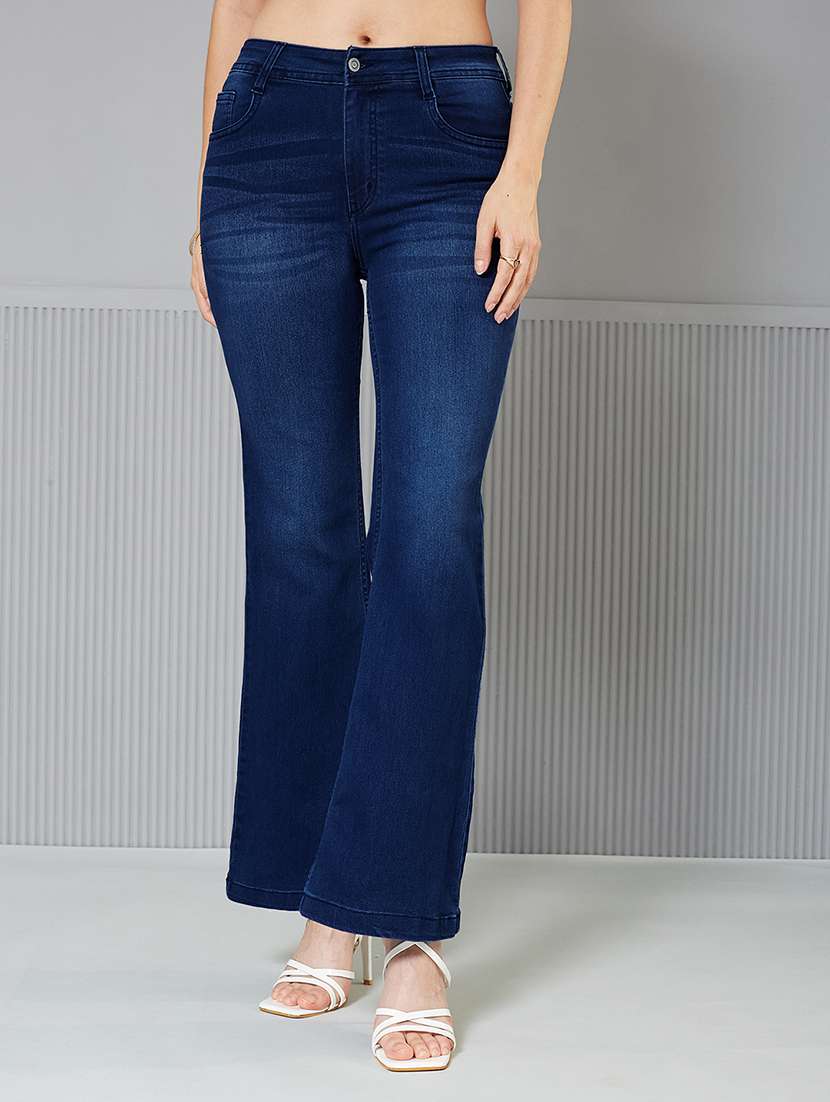 women solid high rise bootcut jeans