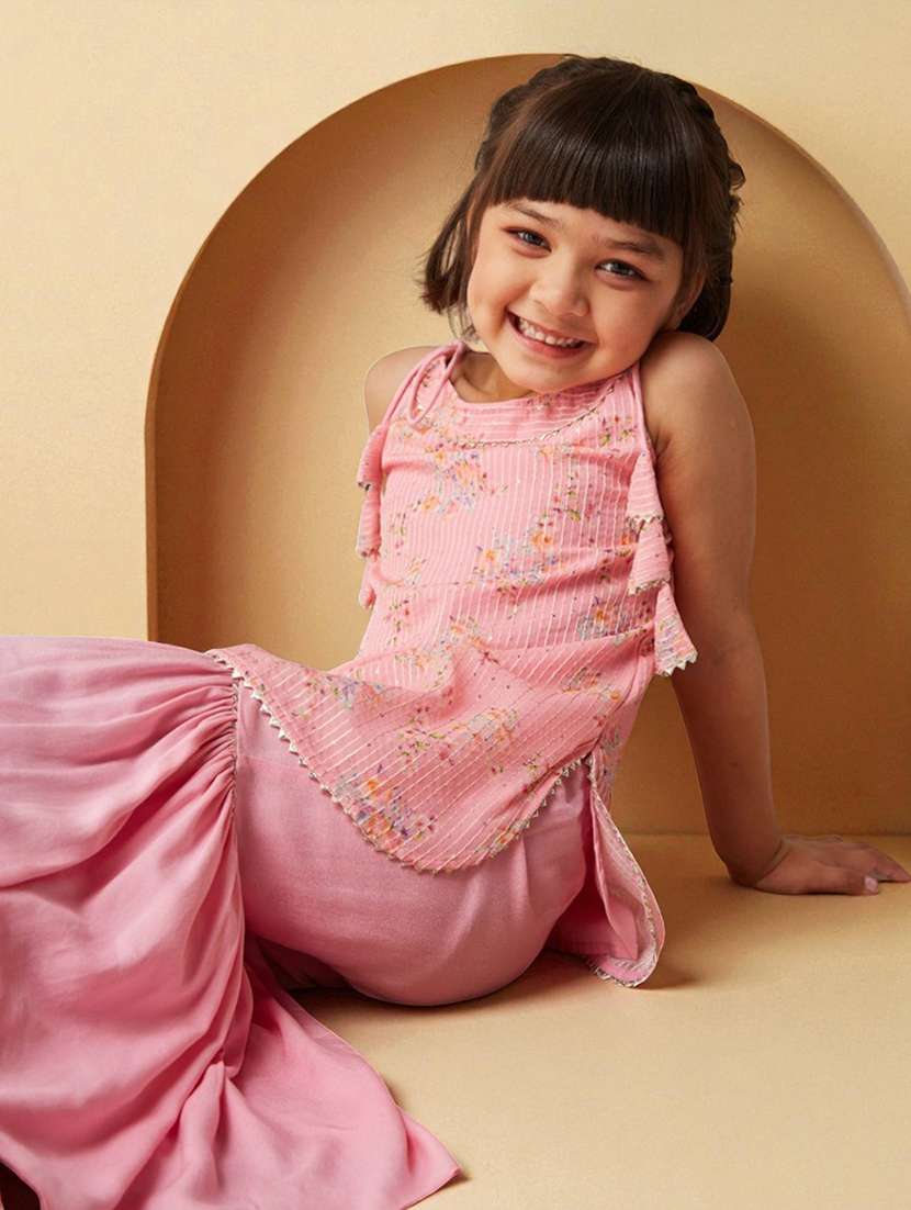 girls printed sleeveless kurta and sharara set - 22364061 -  Standard Image - 2