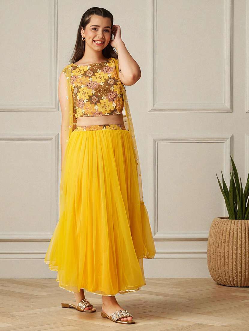 girls printed lehenga and choli with embellished shrug - 22364063 -  Standard Image - 2