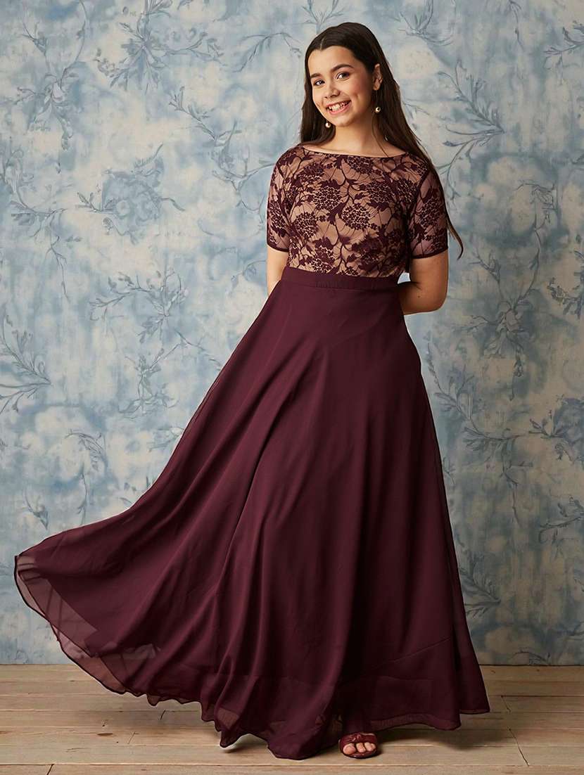 girls solid short sleeve lace fit & flare dress - 22364064 -  Standard Image - 2