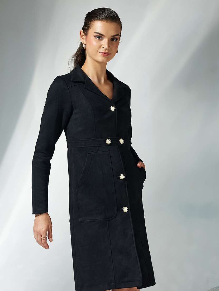 women solid long sleeves trench coat - 22364075 -  Standard Image - 2