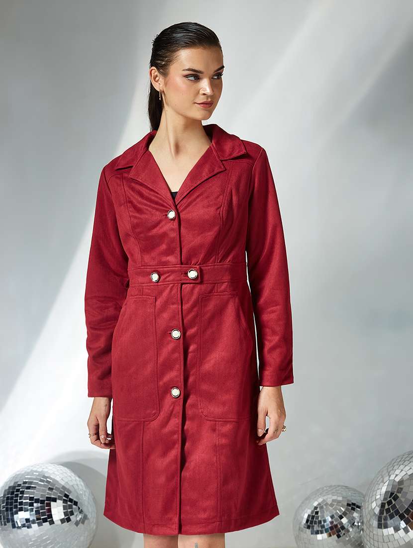 women solid long sleeve trench coat