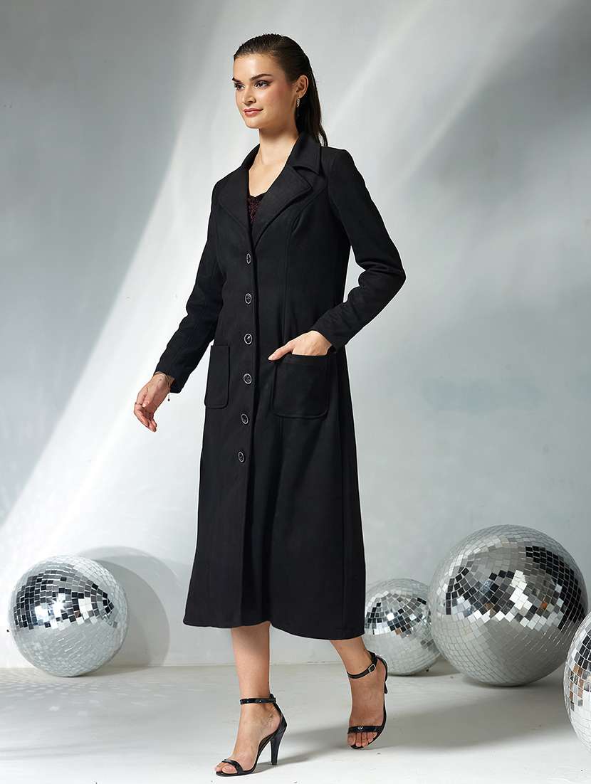 women solid long sleeve trench coat - 22364101 -  Standard Image - 2