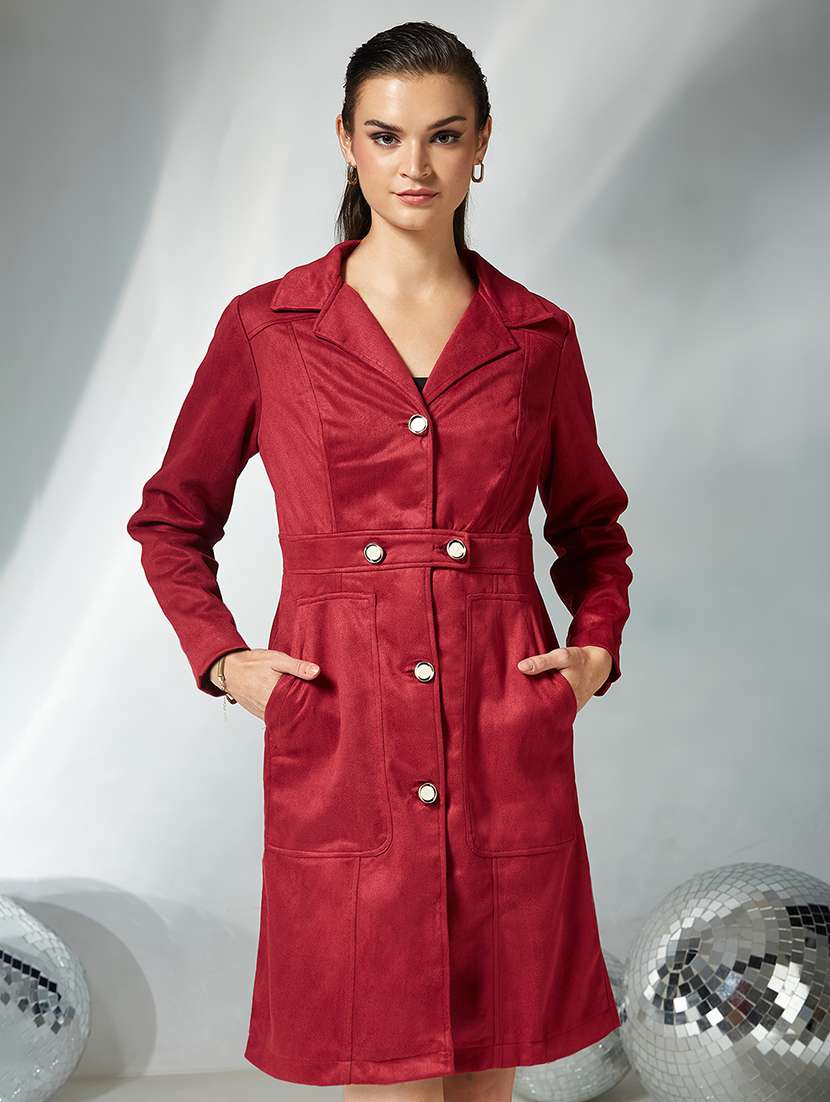 women solid long sleeve trench coat