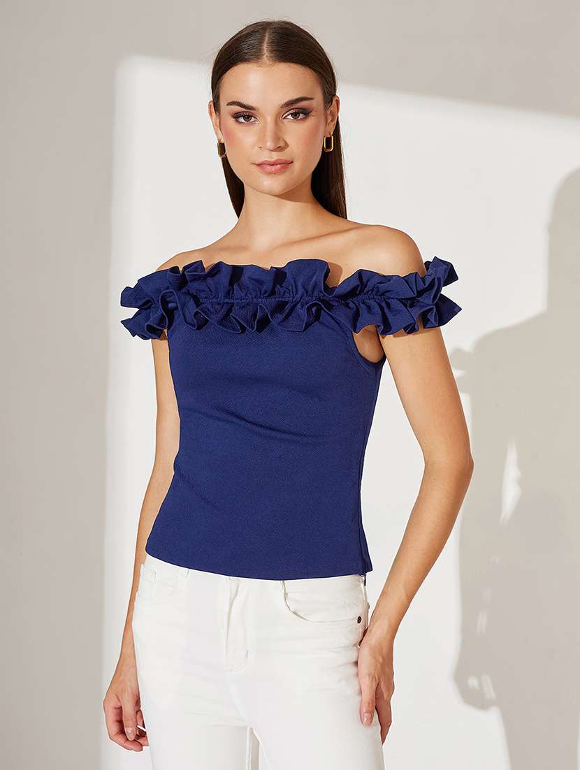 women solid off shoulder straight top