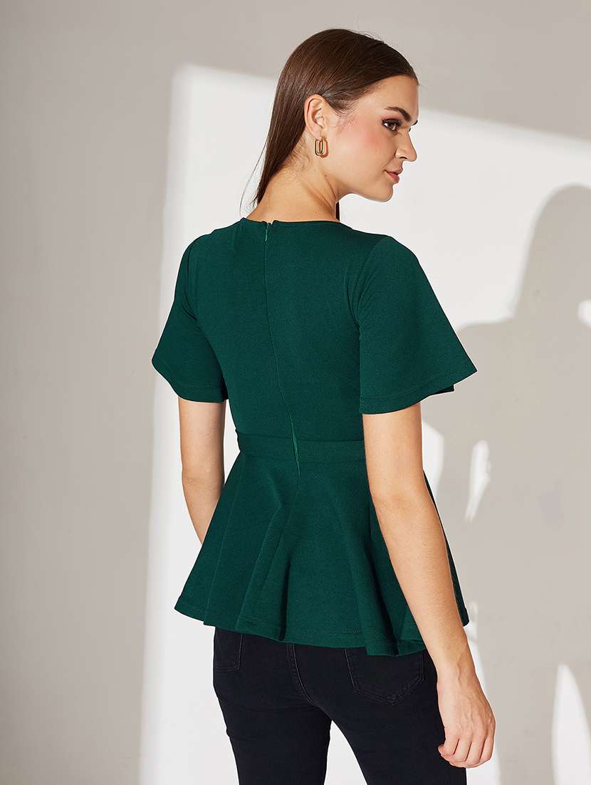women solid flute sleeve peplum top - 22364113 -  Standard Image - 2