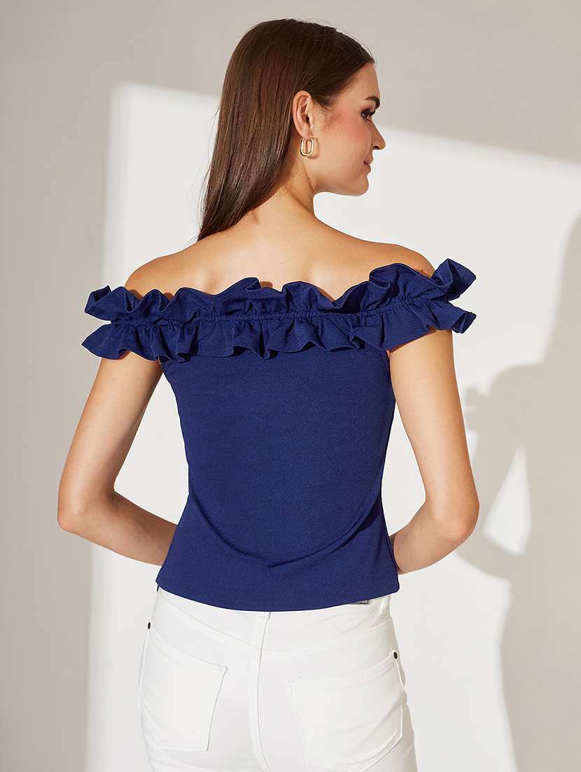 women solid off shoulder straight top - 22364116 -  Standard Image - 2